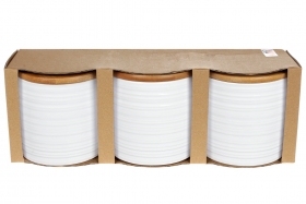 304-904 Набор (3шт) керамических банок 430мл с бамбуковыми крышками с объемным рисунком Линии, цвет - белый