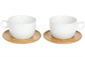 375-378 Фарфоровый чайный набор на две персоны Naturel: чашка 280 мл (2 шт) и бамбуковое блюдце (2шт (шт.)