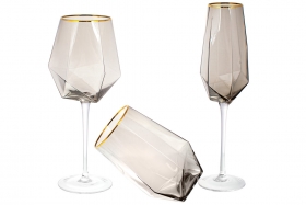 579-220 Келих для шампанського із золотим кантом Clio, 370мл, колір - димчастий сірий / 4