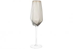 579-220 Келих для шампанського із золотим кантом Clio, 370мл, колір - димчастий сірий / 4