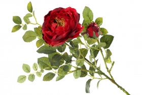 709-494 Декоративный цветок Роза с бутоном, 37см, цвет - алый