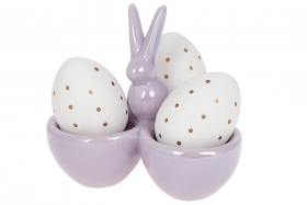 733-424 Підставка для 3-х яєць керамічна Кролик, колір - лавандовий перламутр