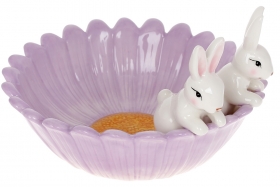 733-575 Піала керамічна Кролики з квіткою, 21см, колір - лаванда