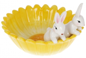 733-577 Пиала керамическая Кролики с цветком, 21см, цвет - желтый