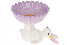 733-578 Фруктовница керамическая Кролик с цветком, 20см, цвет - лаванда