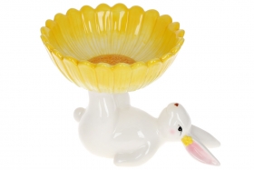 733-579 Фруктовница керамическая Кролик с цветком, 20см, цвет - желтый