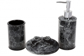 851-302 Набор для ванной (3 предмета) Черный мрамор: дозатор 350мл, стакан для зубных щеток 250мл