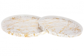 988-291 Блюдо сервірувальне порцелянове Мармурова Розкіш 27см, колір - білий із золотом