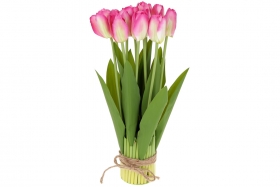 DY7-341 Декоративний букет Тюльпанів, 37см, колір - біло-рожевий 