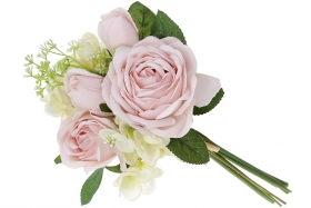 DY7-393 Декоративный букет из роз и гортензии, 26см, цвет - розовый с белым